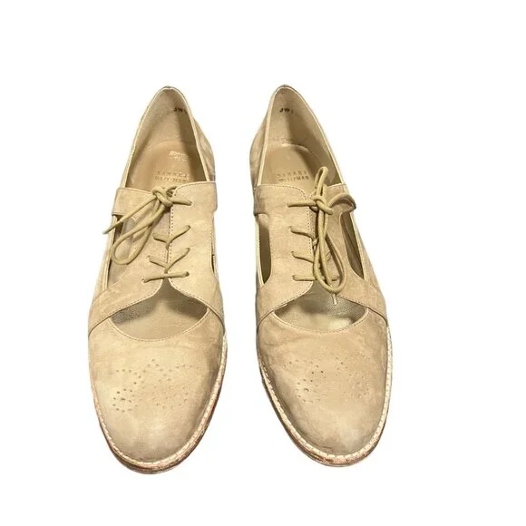 Stuart Weitzman Tan Suede Cutout Lace Up Oxfords Wingtips Size 11 Classic Preppy - Picture 3 of 7